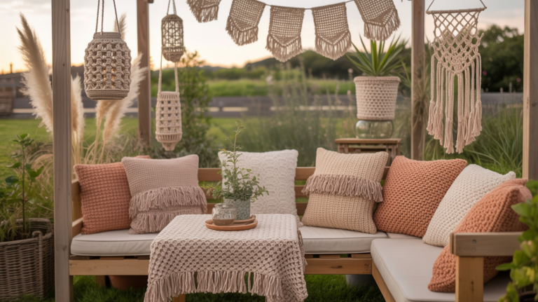 10 schöne Garten Boho Deko Häkelideen für gemütliche Outdoor Momente